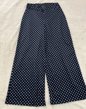 Nasty Gal Polka Dot Wide Leg Pants Womens US 4 Blue High Rise Casual